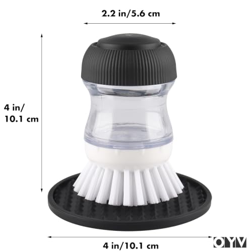 Image of OYV Soap Dispensing Palm Brush, Dish Brush Set with Silicone Drip Tray and One Refill, Kitchen Dish Scrub Brush for Cleaning Pots, Pans, Sinks