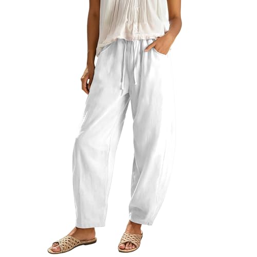 Pantalon de yoga en lin pour femme à jambe large et taille haute confortable