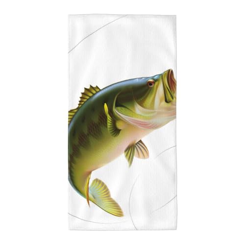 EdWal Serviette de bain avec appât avec ligne de pêche mangeant un petit poisson (30 x 61 cm ou 35 x 70 cm), léger, absorbant l'humidité et séchage rapide