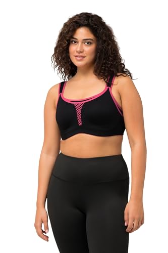 Ulla Popken Damen große Größen Übergrößen Plus Size Sport-BH, ohne Bügel, Mikrofaser, Netz-Einsatz, Cup C-D schwarz 120D 811535100-120D