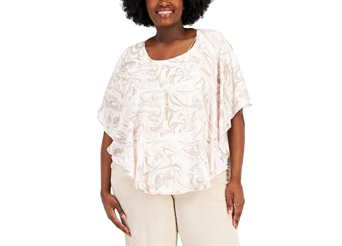 Plus Size Printed Necklace Poncho Top
