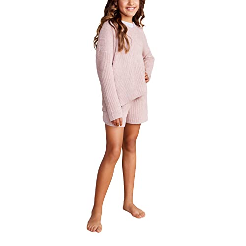 Barefoot Dreams Cozychic Lite Youth Girl's Ribbed Lounge Set,Shirt And Shortsfor Sleep And Relaxation, Luxe Sleepwear For Kids, Pink Clay, 8/10 #TOP1