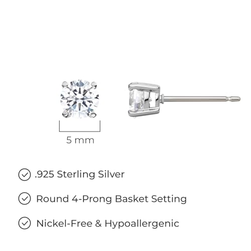 Amazon Essentials Plated Sterling Silver Cubic Zirconia Stud Earrings (Round & Princess)4
