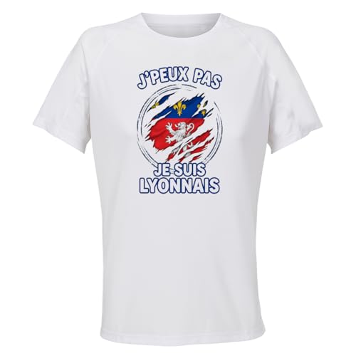 Planetee Maillot de Sport Femme Lyonnais J'peux Pas - T-Shirt Respirant Polyester Manches Courtes - Cadeau Sportive Anniversaire Noël Fête des Mères - Taille L