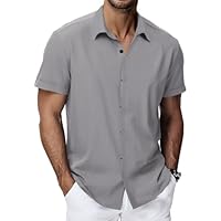 HMIYA Herren Hemd Baumwolle Hemd Sommer Freizeithemd Businesshemd Regular Fit Kurzarmhemd,Hellgrau,3XL