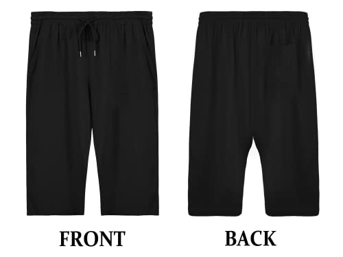 Gafeng Mens Cotton Linen Yoga Pants Elastic Drawstring Casual 3/4 Capri Shorts with Pockets2