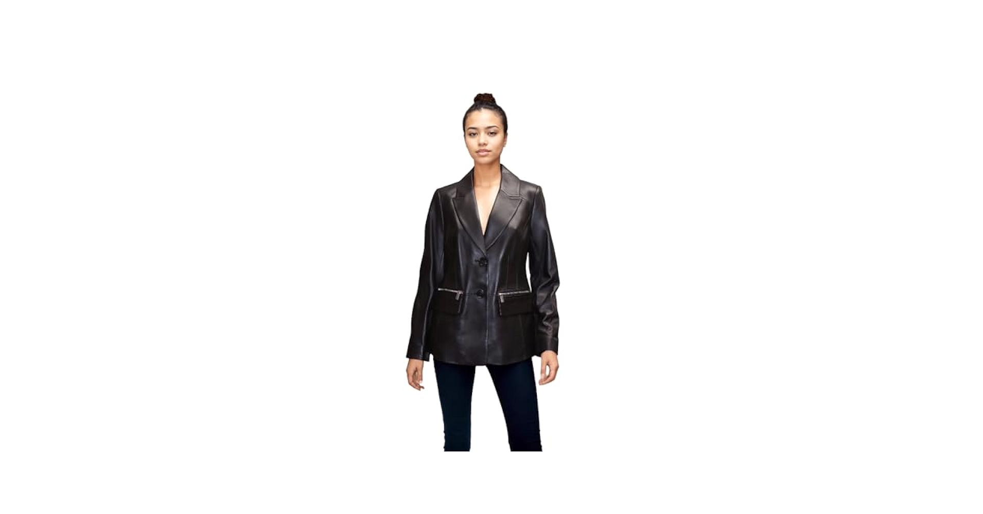 ANNE KLEIN レディース ジャケット Anne Klein Women's Black Leather Blazer Jacket with Zipper