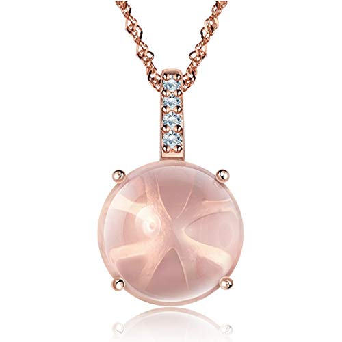 Temperament Quarz 925 Schmuck Rosenfarbe Halskette für Frauen runde Anhängerinnen Frauen Geschenk