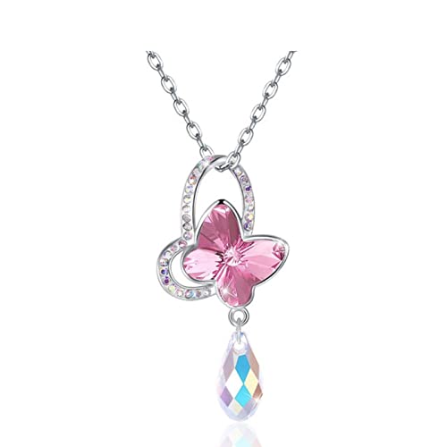 Collier en argent 925 véritable et pierres en cristal rose de haute joaillerie
