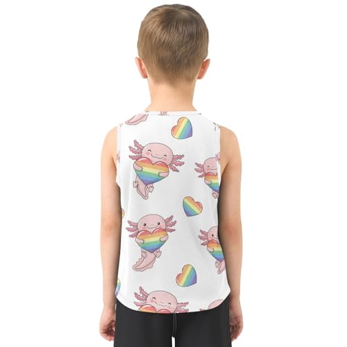 J JOYSAY Cartoon Axolotl Rainbow Boys Tank Top Sleeveless Muscle Shirts Quick Dry Workout Active Sport Kids T-Shirts 3-15T3