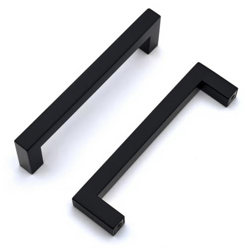 Drenky Poignee de Meuble Cuisine,2 Pièces Poignée Meuble Noir en Acier Inoxydable Poignet de Porte Cuisine Noire Entraxe 128mm Poignet Tiroir Poignée de...