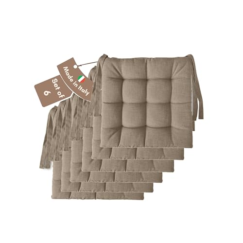 Il Tuo Artigiano Design Juego de 6 Cojines para Sillas de Comedor, Fabricados en Italia, 40 x 40 cm, 6 cm de Grosor, para Exterior y Comedor (6, Beige)