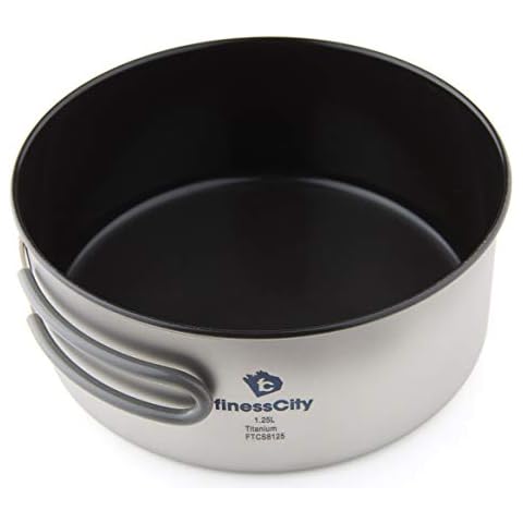 Non-Stick 1.25L Titanium Pot and 800ml Non-Stick Titanium Pan, Strong Lightweight Outdoor Camping Cookware Pot & Pan Mess Kit set for Travel Hiking Camping in Cloth Case (1.25 Litre, Standard) Cover