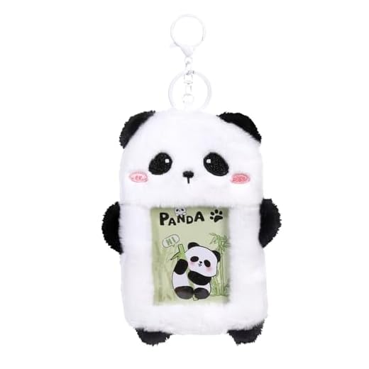 NEWEST Cute Panda Plush Kpop Photocard Holder with Keychain, Soft Cartoon Animal ID Badge Holder, 3 Inch Photo Protective Sleeve Case Card Cover for Kpop Idol Photo Card School Office Card Supplies