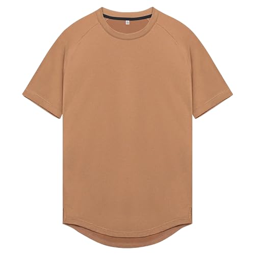 TrndTrsure Mens Metal Vent Tech Short Sleeve Basic Heavyweight Soft Plain Tees Sport Exercise Male Moisture Wicking Tee (Khaki,Medium)