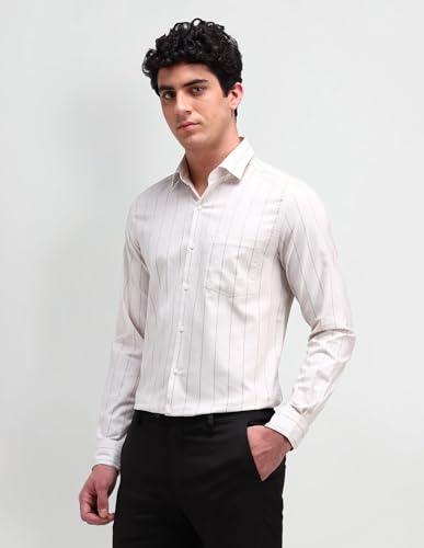 Image of Arrow Men Slim fit Cotton Striped Long Sleeves Semi-Cutaway Collar Shirt