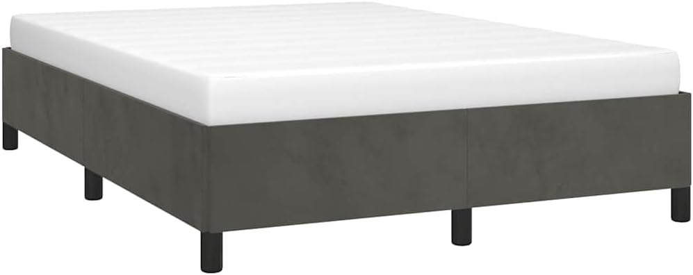 Queen Bed Frame Dark Grey Velvet 100% Polyester Upholstery with Sturdy Plywood Slats Platform Foundation for Bedroom Mattress Support Durable Heavy-Duty Modern Minimalist Furniture