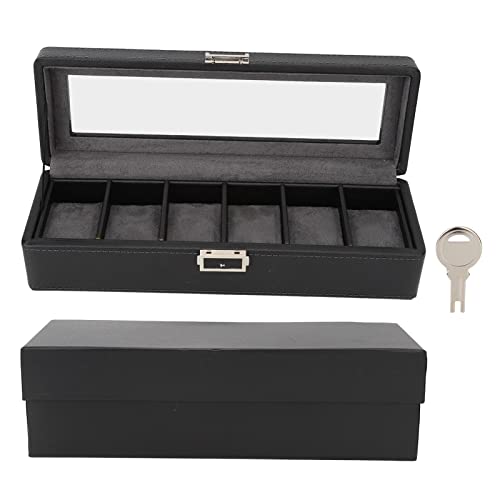 6 komorów Watch Box, PU skórzana biżuteria ze szklanym topem, idealna do użytku osobistego, wystawa sklepu i dekoracje domu, łatwe do czyszczenia