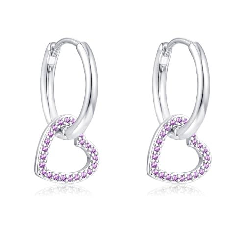 Image of Cangall 925 Sterling Silver Drop Hoop Earrings with Detachable Heart Charm