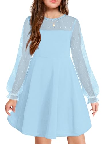 Arshiner Kleid Mädchen Langarm Party Kleider Freizeitkleid Kinder Rundhals...