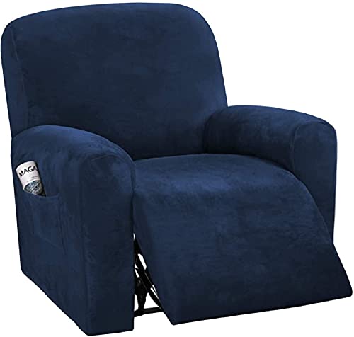 Funda de Terciopelo para Sillón Reclinable con Bolsillos Gruesa Suave Antideslizante Lavable (Azul Marino)