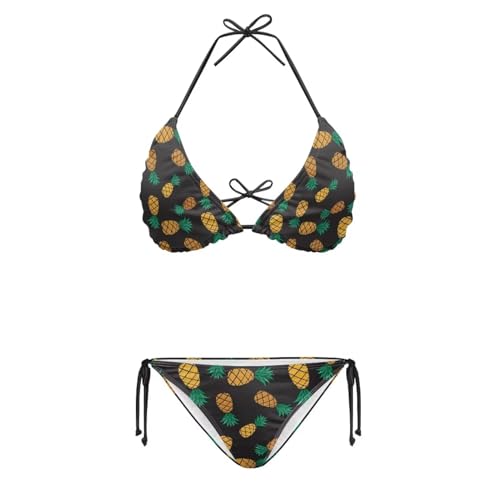 Yuuxorilu Bikini de Cuerda para Mujer, Traje de baño Triangular Halter, Trajes de baño de 2 Piezas, Trajes de baño brasileños atrevidos, Estampado de piña, M