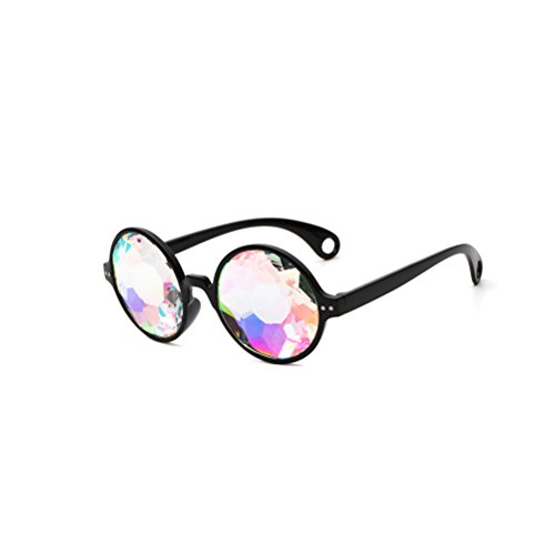 OULII Óculos caleidoscópio 4D Óculos de sol arco-íris para festivais Rave Light Show (moldura preta