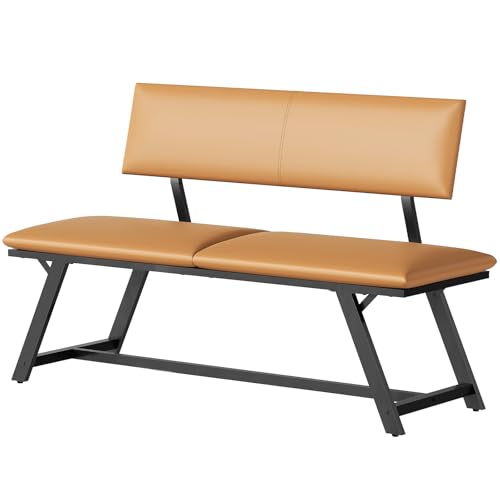 HOOBRO Banco con Respaldo, Asiento con Respaldo para Comedor Acolchado en PU, Banco de Comedor, Capacidad para 2-3 Personas, Apto para Comedor, Cocina, Salón, Pasillo, Marrón y Negro ECB18CD01