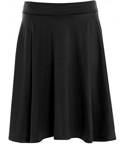 Womens Plain Soft Stretch Ladies Elasticated Waistband Knee Length Full Flared Swing Skater Midi Skirt Plus Size (20-22, Black)