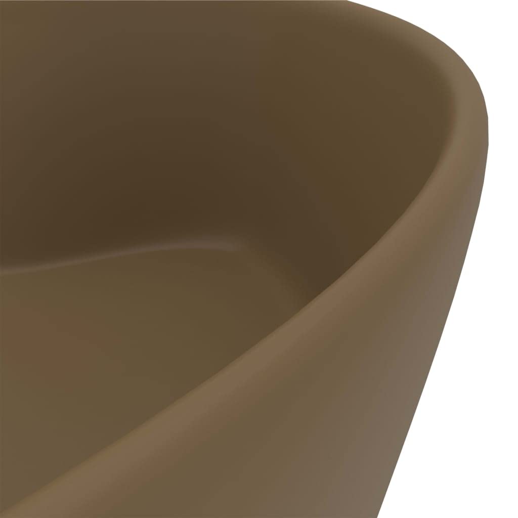 Lavabo redondo de cerámica mate crema 36 x 13 cm lavabo con rebosadero y orificio para grifo diseño elegante para cuarto de baño, invitados, aseo, cocina y garaje