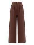 ANRABESS Women's Wide Leg Dress Pants 2026 High Waisted Button Pleated Palazzo Work Pants Trousers Business Casual Outfits Coffee Large