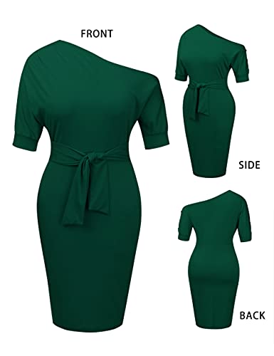Image of Nature Comfy Elegant Womens Wear to Work One Shoulder Belted Pencil Dress