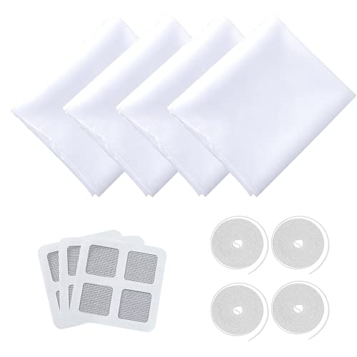 Lot de 4 Moustiquaires de fenêtre, Moustiquaire Fibre, Toile Haut de Gamme en ibre de Verre, Protection eficace Contre Les Insectes, avec 4 Rouleaux Blancs Autocollants, 150 x 200 cm