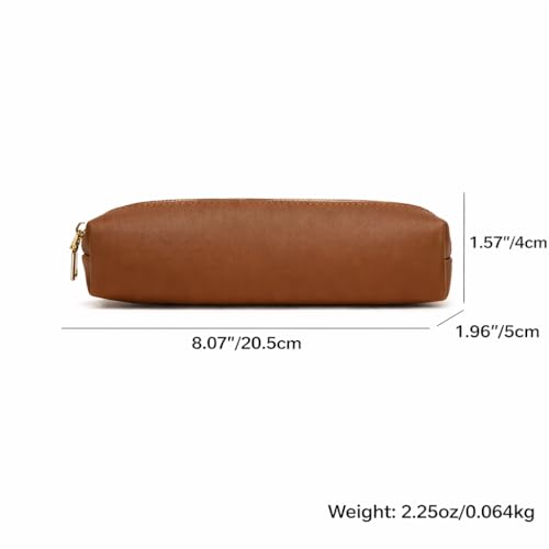Image of Faux Leather Color Pencil Case Multifuncional and Simple with Zipper for School (Yellow Brown)