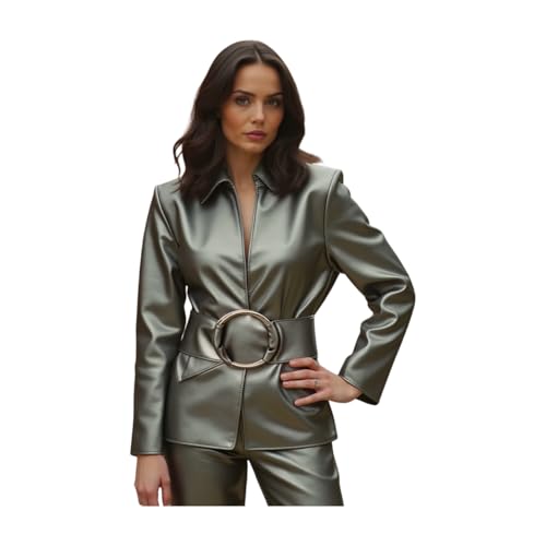 Women Fashion Corset Wide Belt Waistband High Waist Hip S M L Metallic Gray Pewter3