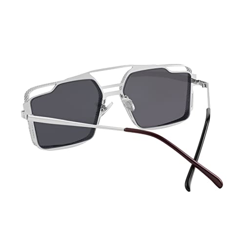 FEISEDY Men Retro Steampunk Sqaure Pilot Sunglasses Vintage Metal Hollow Frame Oversized Gothic Women Shades B28992