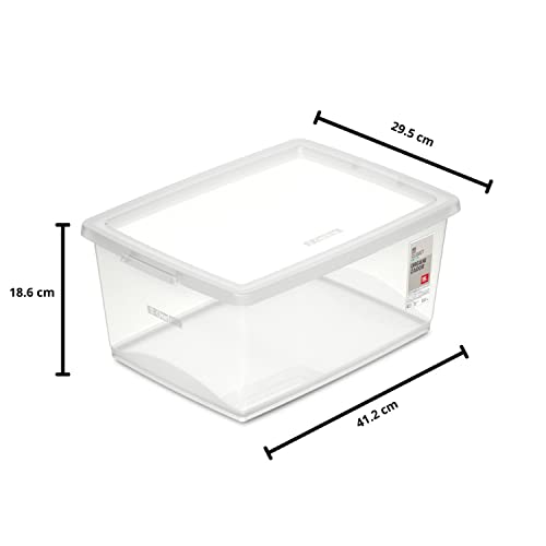Caixa Organizadora Plástica de 15 Litros, com Tampa de Trava Click, Cor Cristal, Linha My Closet, Or