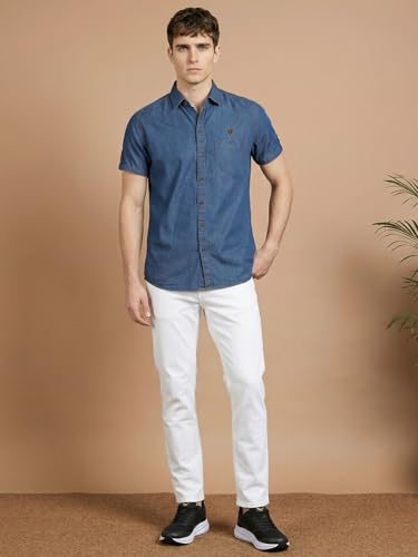 Image of Kuons Avenue Men's Denim Casual Shirt | Regular Fit | Half Sleeves | Spread Collar | Stylish Denim Shirt for Men