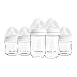 Numvim Natural Glass Baby Bottle Gentle & Extra Slow Flow, Without Lead Body, Newborn Breastfeeding Bottle with Anti Colic Nipple for 0 Months Babies, Includes SS Nipples(3oz+5oz, 5 Packs)