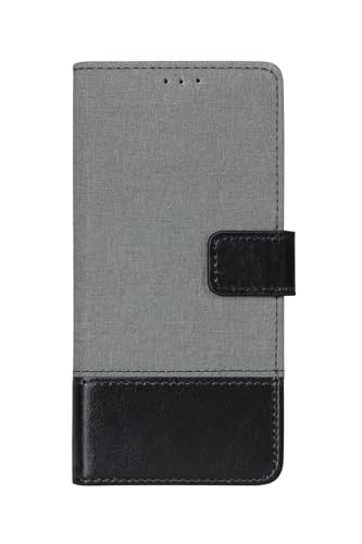Image of Coverage Dual Colour Joint Canvas Denim Cloth & Vegan Leather Wallet Case Magnetic Flip Cover Compatible for Vivo V2513 / Vivo V60e 5G - Black & Grey