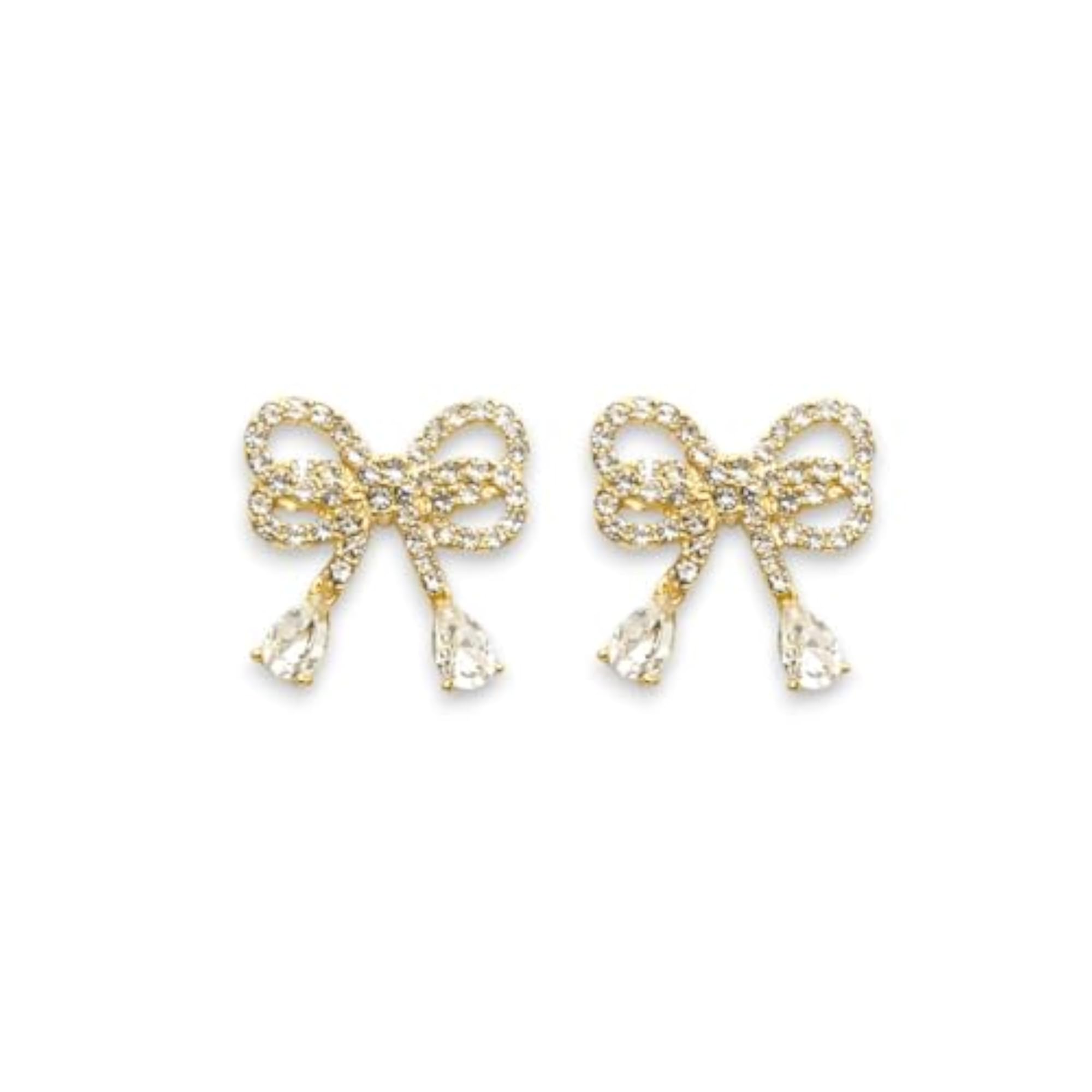 Women's Gold-Tone Sparkling Rhinestone Bow Stud Earrings