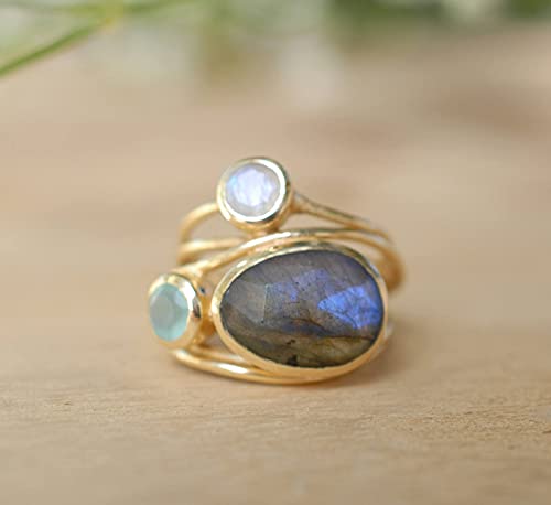 LZJ Gold-Plated and Inlaid Colorful Moonstone Ring, Female Creative Multi-Layer Simulation Shell Ring (9)4