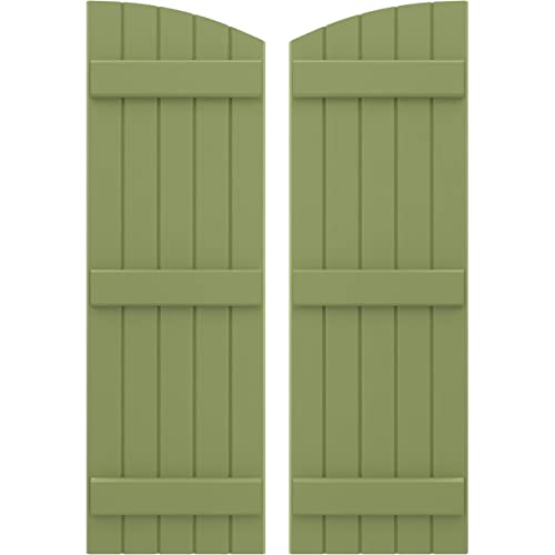 Ekena Millwork ARW401BE518X56MGH Americraft Five 3 Exterior Real Wood Joined Board-n-Batten Shutters w/Elliptical Top (Per Pair), 17 1/2"W x 56"H, Moss Green