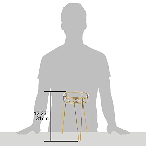 Mdesign Steel Modern 12" Plant Stand, Planter Holder With Hairpin Legs For Display Indoor Outdoor Plant/Flower In Living Room Shelf, Balcony, Patio, Garden, Office - Concerto Collection - Soft Brass #TOP3