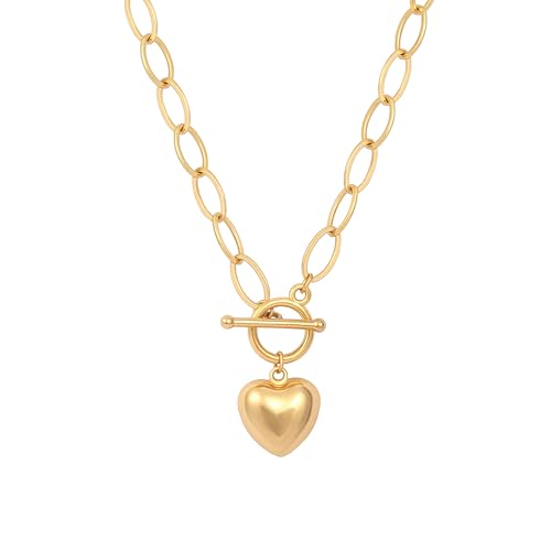 CANEVINKA Dainty Cross Medallion/Heart Pendant Chain Necklace 18K Gold Plated Oval Choker Fashion OT Toggle Jewelry Handmade for Women Simple Gold Charm Necklace