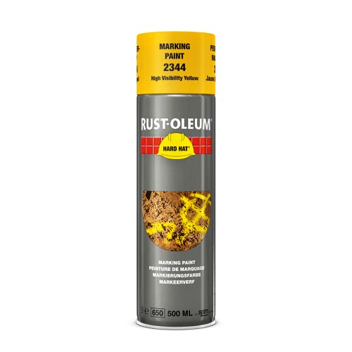 Rust-Oleum HARD HAT Markierungsfarbe Spray - Hochleistungsfähiger, schnell trocknender Industrie-Sprühlack für Markierungen auf jeder Oberfläche - 500ml (Gelb)