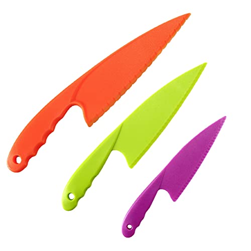 YUTOU 3 Teiliges Kinderküchenmesser Set Kunststoffmesser Küchenmesser für kinder Kunststoff-Küchenmesser-Set mit gezackten für Blattsalat, Salat, Kuchen, Brot, Gemüse, Obst