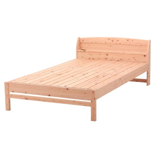 源ベッド 国産ひのき 棚コンセント付き すのこベッド セミダブル 通常すのこ