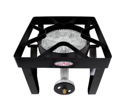 GasOne 200K BTU Propane Burner – Heavy-Duty Propane Stove – Outdoor Burner with Adjustable 0-20Psi Regulator and Steel Braided Hose – Ideal for Home Brewing, Turkey Fry