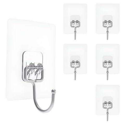 LOUXPERT 5PCS Large Adhesive Wall Hooks Heavy Duty - Hanging Up to 10Kg (22Lbs), Sticky Hooks No Damage, Self Adhesive 204 Stainless Steel Stick on Hooks (Clear) Cover